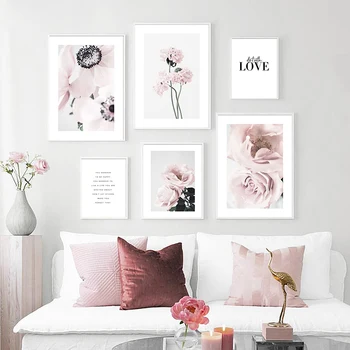 

Pink Rose Flower Botanical Canvas Painting Scandinavian Decoration Floral Poster Art Print Nordic Wall Picture for Living Room