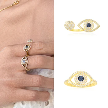 

Kakany New Fashion High Quality 1: 1 Refined Pavé Setting Shiny Zircon Demon Eye Charm Ring Monaco Logo Women's Jewelry Gift