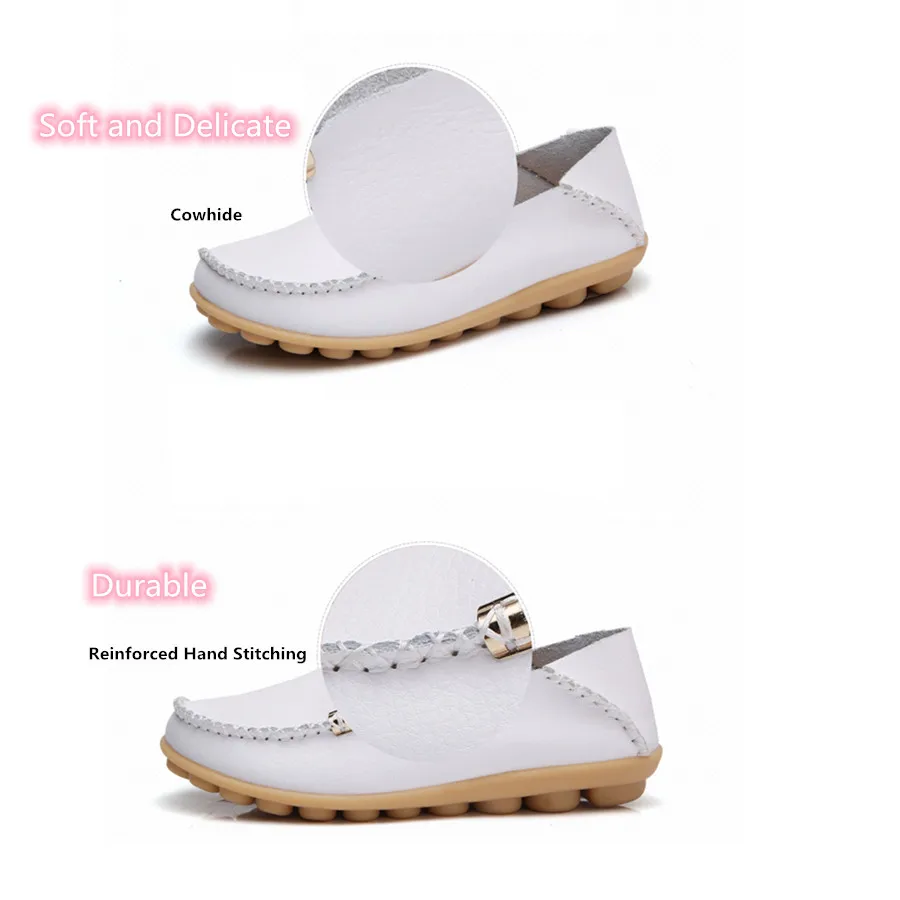 Summer Autumn Women Soft Genuine Leather Breathable Flats Non Slip on Casual Shoes with Round Toe for Mature Ladies Nurse 2