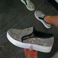 Women's  Rhinestone Sneakers 2025 Spring Fashion Zipper Slip On Lady Running Shoes Outdoor Breathable Female Comfortable Loafer 2