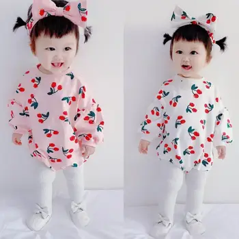 

Baby autumn new triangle fart robes romper 0-2 years old cotton cute print out romper to send headdress