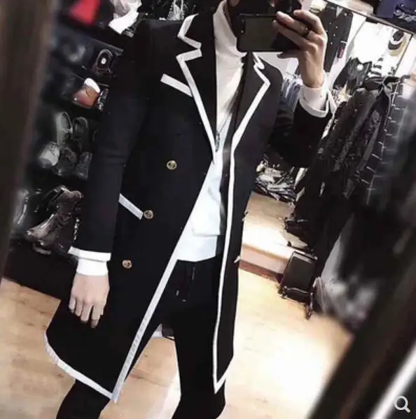 M-3XL, хит, новая мужская одежда, модная, черная, с белыми полосками, для шоу, стильный Тренч, повседневное пальто размера плюс