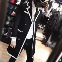 M-3XL, хит, новая мужская одежда, модная, черная, с белыми полосками, для шоу, стильный Тренч, повседневное пальто размера плюс