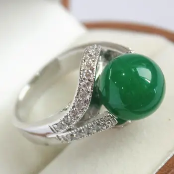 

lady's beautiful new design jewelry silver plated with crystal decorated &12mm green jade ring(#7.8.9)