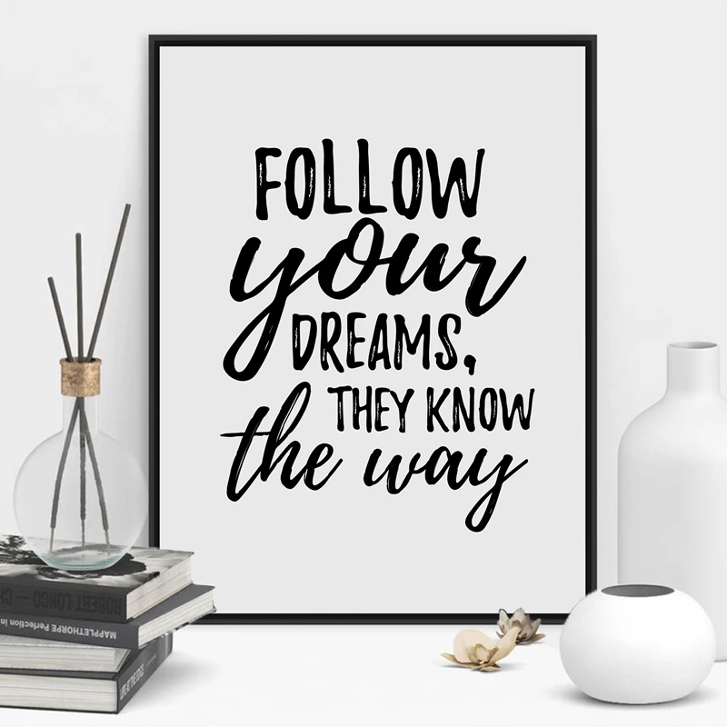 

Follow Your Dreams Art Print Poster Wall Pictures , Hand Drawn Inspiration Quote Canvas Painting Modern Home Decor