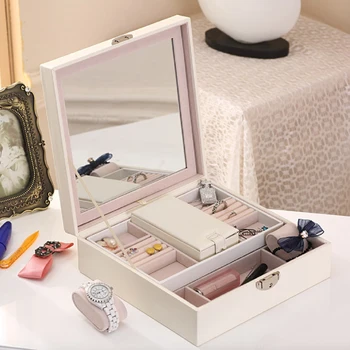 

Jewelry Box Necklace Earring Ring Storage Organizer Big Capacity Leather Jewel Case for Girls Women