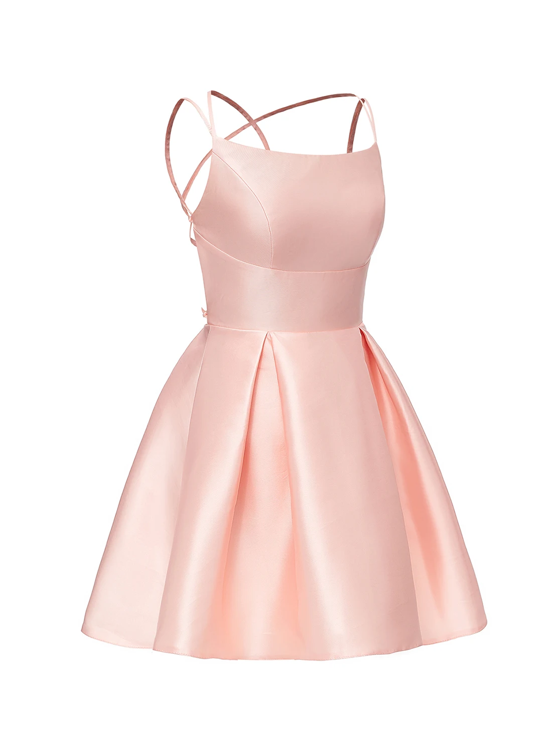

Elegant Short Satin Pink Homecoming Dresses with Pockets Spaghetti A-Line Criss Cross Back Knee Length Robes de Soirée for Women