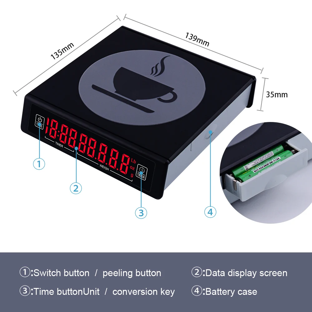 Small Coffee Scale with Timer 1000 x 0.1g Digital Gram Scale w/ Large LCD  Screen