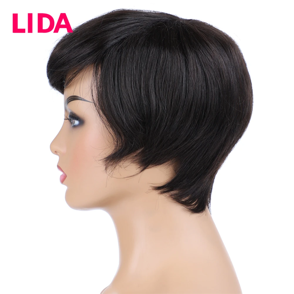 LIDA Non-Remy индийские прямые короткие человеческие волосы парики для женщин 150% плотность полный машинный 6 дюймов короткий парик