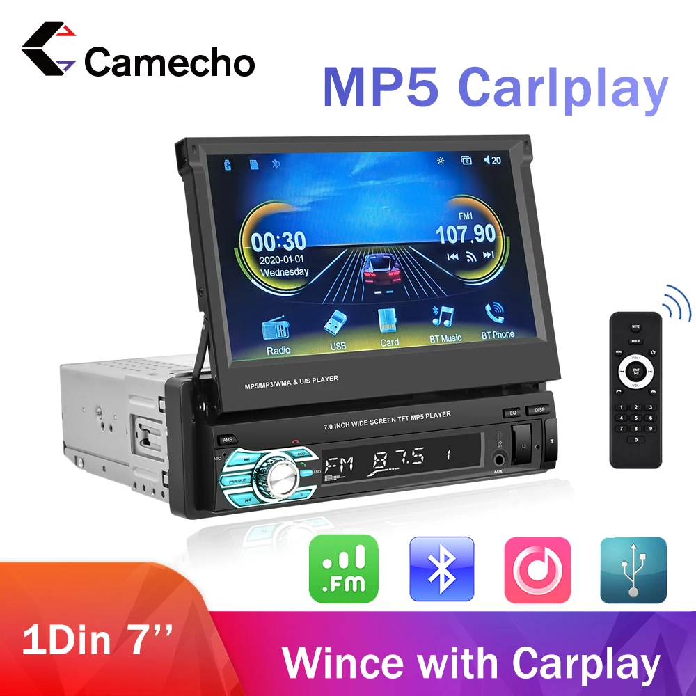 Универсальный Автомобильный мультимедийный плеер Camecho 1Din 7 дюймов MP5 HD выдвижной