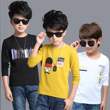 Футболка для мальчиков г., новая стильная осенняя одежда для детей с длинными рукавами универсальная рубашка Топы с вырезом лодочкой для больших мальчиков, футболка корейский стиль