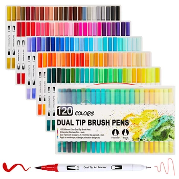 

12-120 Color Markers Dual Brush Pens Art Markers Pens Fine Tip and Brush Tip Drawing for Adult Coloring Books Caligraphy Pen