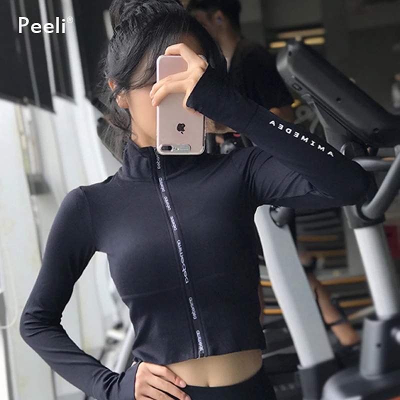 Peeli, рубашка для йоги с длинным рукавом, для фитнеса, спортивные женские майки, для тренировок, сексуальный укороченный топ, быстросохнущий, для занятий спортом, для спортзала, топы для бега, спортивная одежда