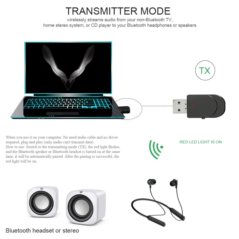USB беспроводной аудио приемопередатчик 3,5 мм Bluetooth 5,0 передатчик приемник адаптер для телефонов компьютер ПК ноутбук