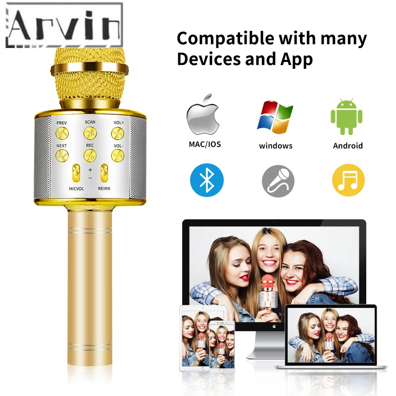 Bluetooth Karaoke Microphone Wireless Microphone Professiona Speaker Handheld Microfone Player Singing Recorder Mic