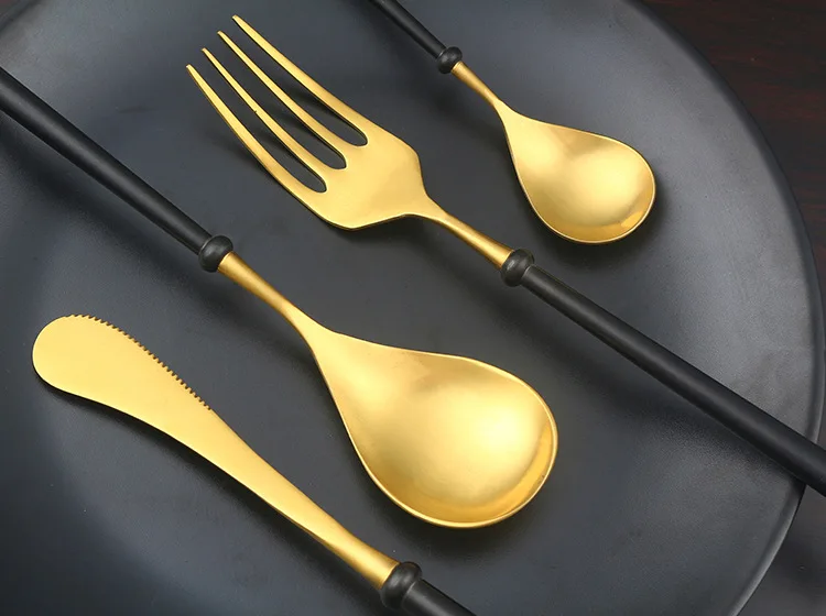 Liable to Suffer from High-End 304 Stainless Steel Beads Knife, Fork And Spoon Black And Golden Coffee Spoon Steak Knife Stainle