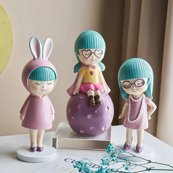 

Modern Garden Home Decoration Accessories cute Girl Ornaments Resin Character Pink Model Bedroom Living Room desk statue Decor