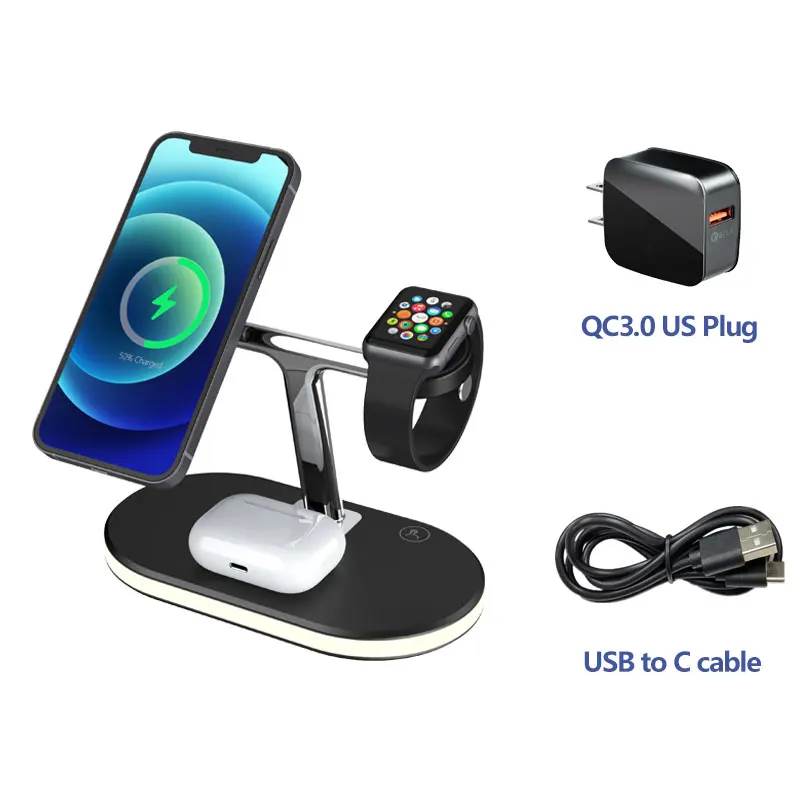 usb c 30w 3 In 1 Magnetic Fast Wireless Charger For iPhone 13 12 ProMax Chargers 15W Wireless Charging Dock Stand For Apple Watch Charging 65 w charger Chargers