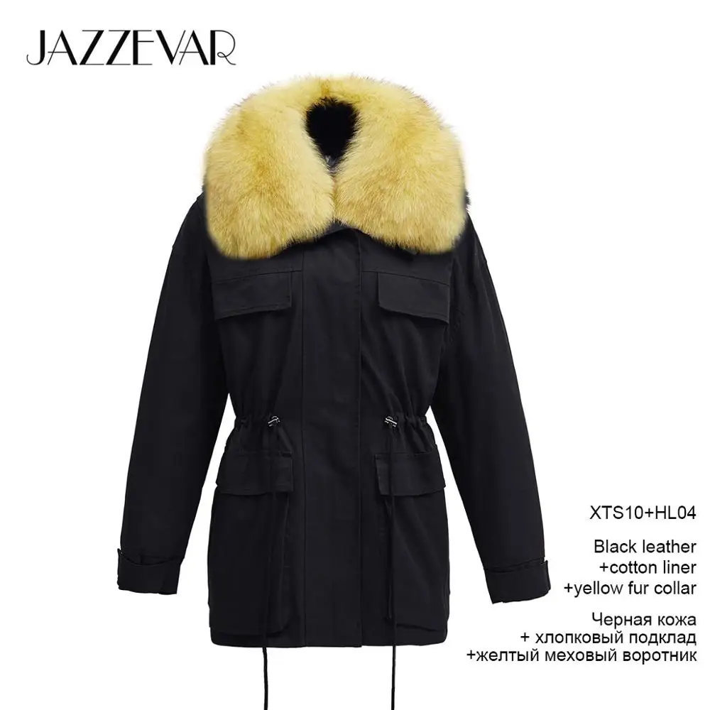 Black coat yellowfur JAZZEVAR Зимнее новое поступление зимнее женское пальто высокого качества с меховым воротником свободная верхняя одежда модная женская парка K9067 - Цвет: Black coat yellowfur