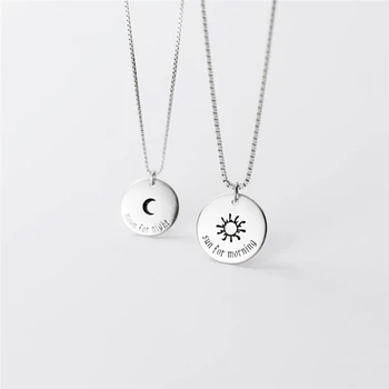

Sole Memory Round Tag Black Sun Moon 925 Sterling Silver Clavicle Chain Female Necklace SNE585