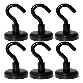 

42Lbs Black Magnetic Hooks(6 Pack)Strong Neodymium Heavy Duty Magnets Hook D25 Strong Hold Hooks
