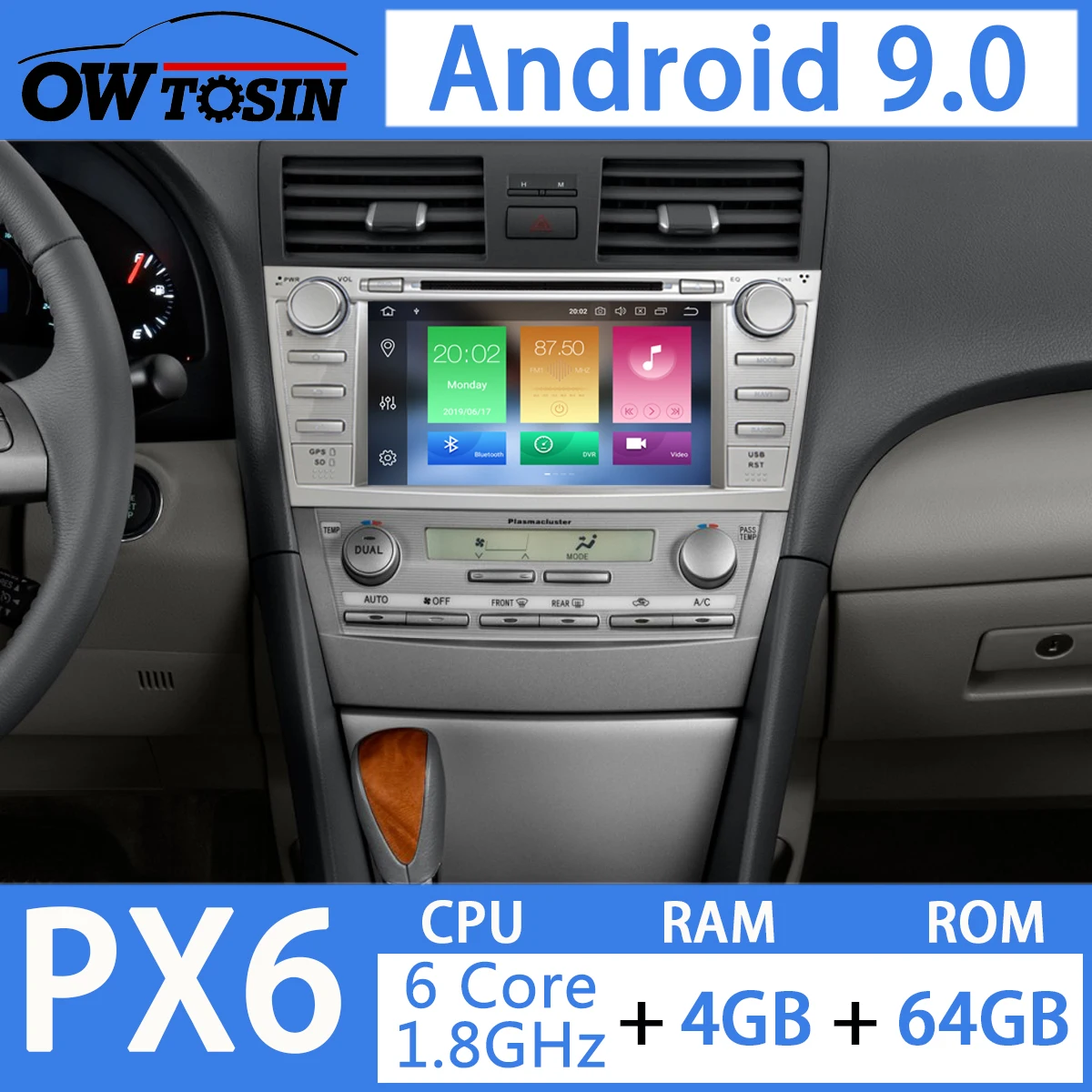 Sale 8" PX6 4GB RAM+64GB ROM Android 9.0 Car Multimedia DVD Radio GPS Player For Toyota Camry 2007 2008 2009 2010 2011 DSP CarPlay 1