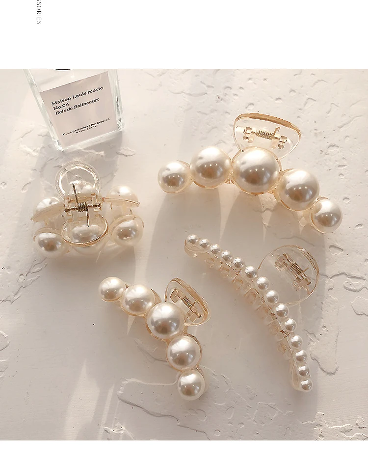 hair clips for fine hair Fashion Hyperbole Big Pearls Acrylic Hair Claw Clips Big Size Makeup Hair Styling Elegant Barrettes For Women Hair Accessories bow hair clip