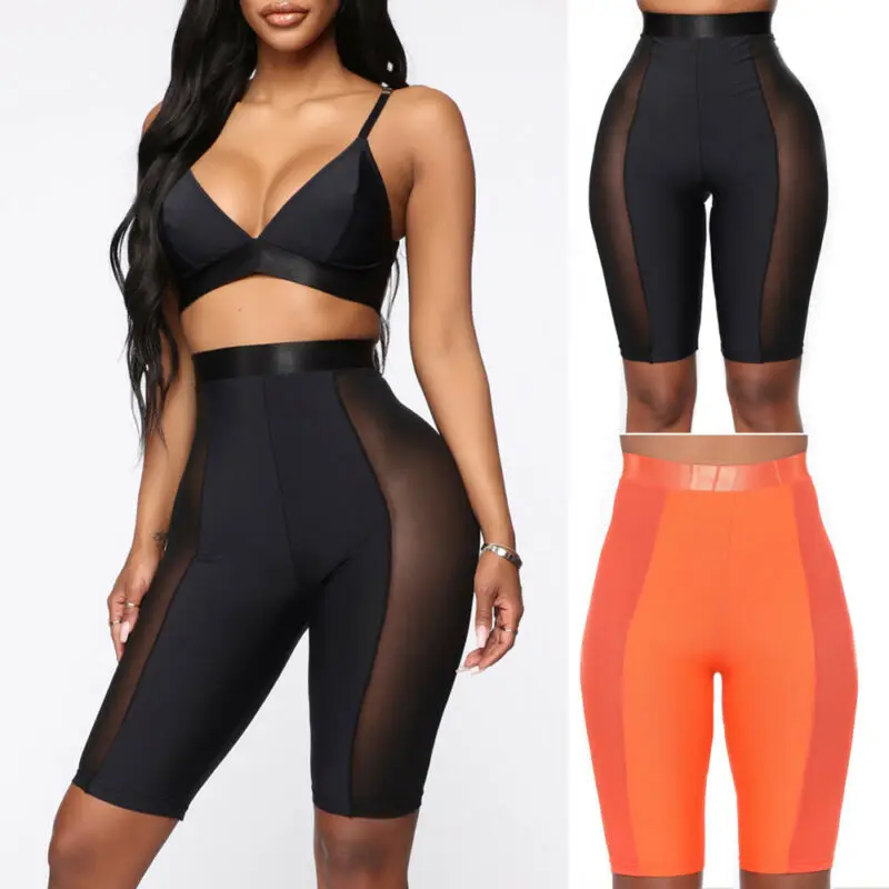 Fashion Women Biker Shorts Workout Skinny Thigh Trousers Mesh Leggings High Waist Short