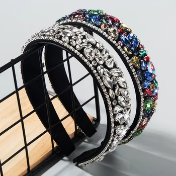 

2pcs Fashion rhinestone hair band thin sponge wide edge color show super flash temperament headwear
