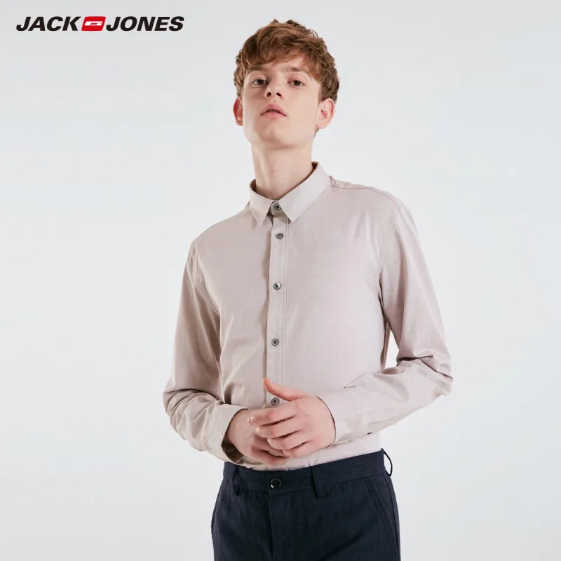 JackJones Мужская однотонная хлопковая рубашка с длинными рукавами деловая повседневная мужская одежда 219105505 - Цвет: HAZEL NUT