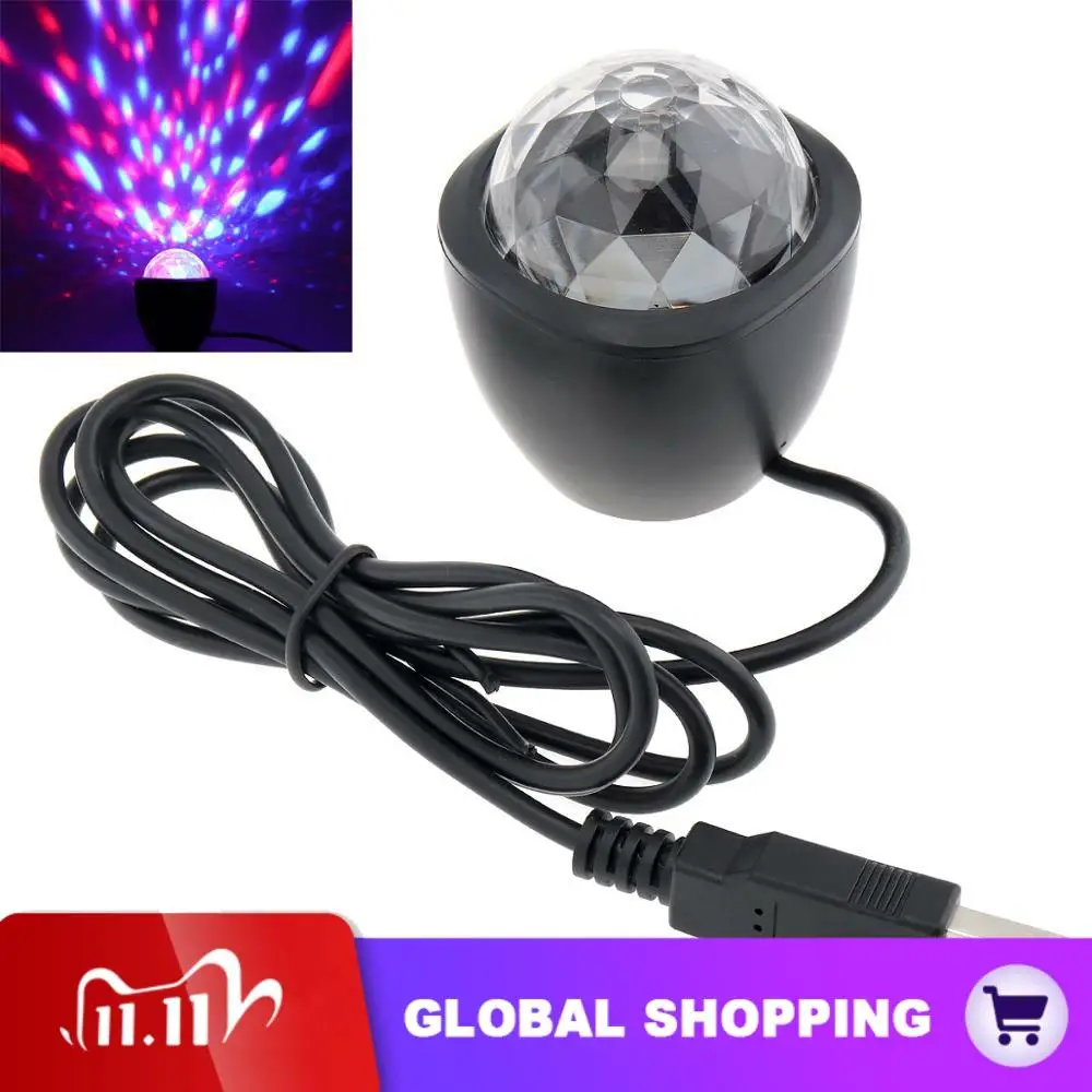 

3W 5V USB Mini Voice Control DJ Lamp Small Crystal Magic Ball Stage Light Sound Active Lamp for Birthday Party / DJ Bar / Car