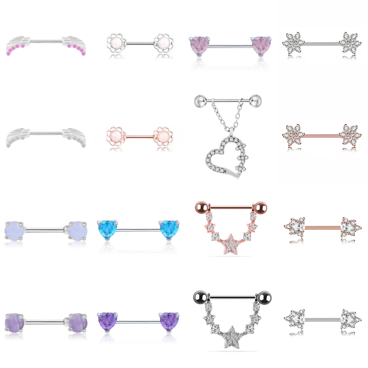 2PCS/1PCS Crystal Heart Nipple Ring Barbell Piercing Mamilo Sexy Women Rings Cover Pircing Body Jewelry | Украшения и аксессуары