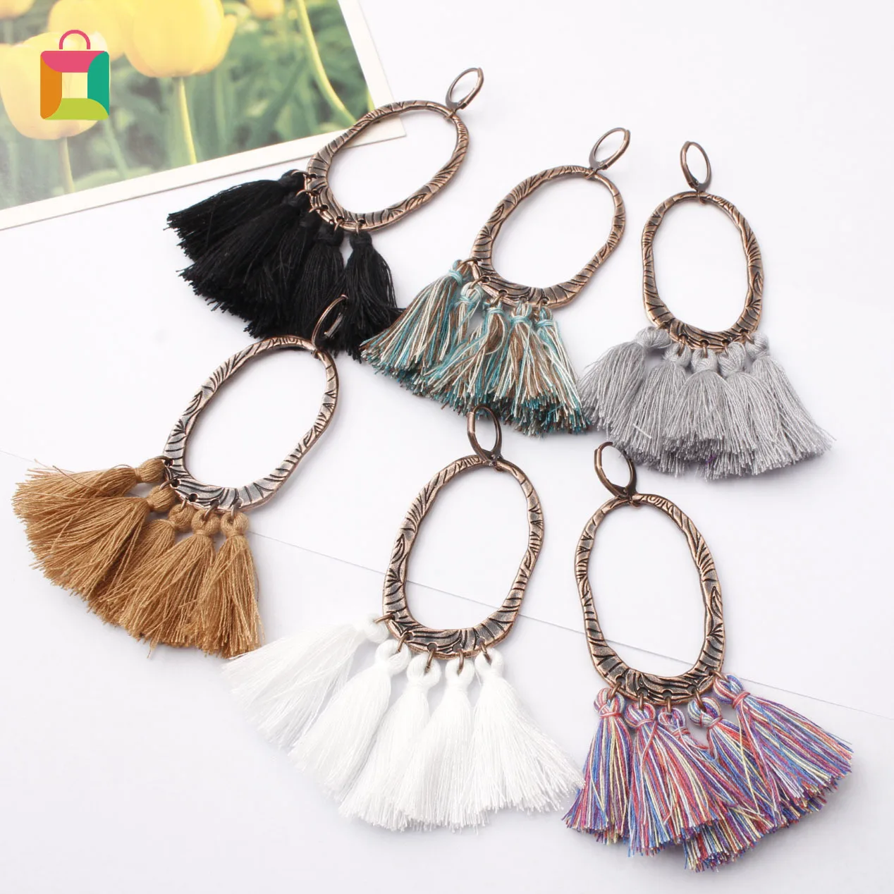 

Fashion long earrings ladies bohemian ethnic multicolor tassel earrings drop earrings jewelry Glittery