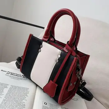

Elegant Female Square Tote bag 2020 New High quality PU Leather Women's Designer Handbag Contrast color Shoulder Messenger Bag
