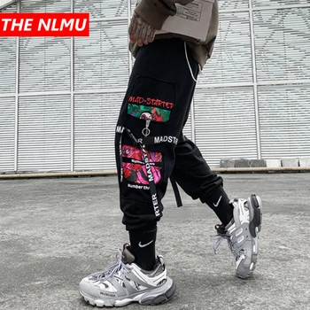 

Ribbons Harem Sweat Pants Joggers Men 2019 Hip Hop Track Pants Male Fashion Streetwear Dancing Trousers Sweatpant Black WG682