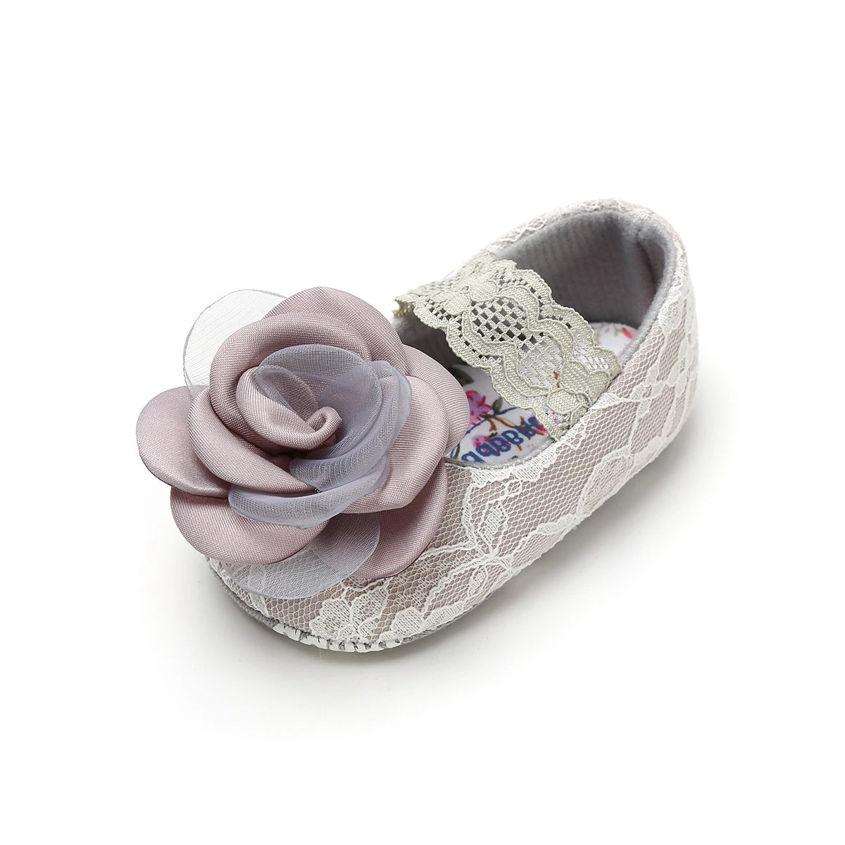 Обувь для новорожденных девочек; обувь для новорожденных; милая обувь для малышей на мягкой подошве; обувь принцессы с цветочным принтом и кружевом; мокасины для первых шагов - Цвет: Серый