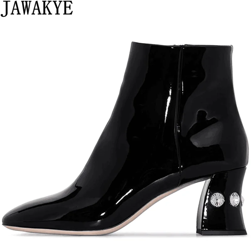 shiny black ankle boots