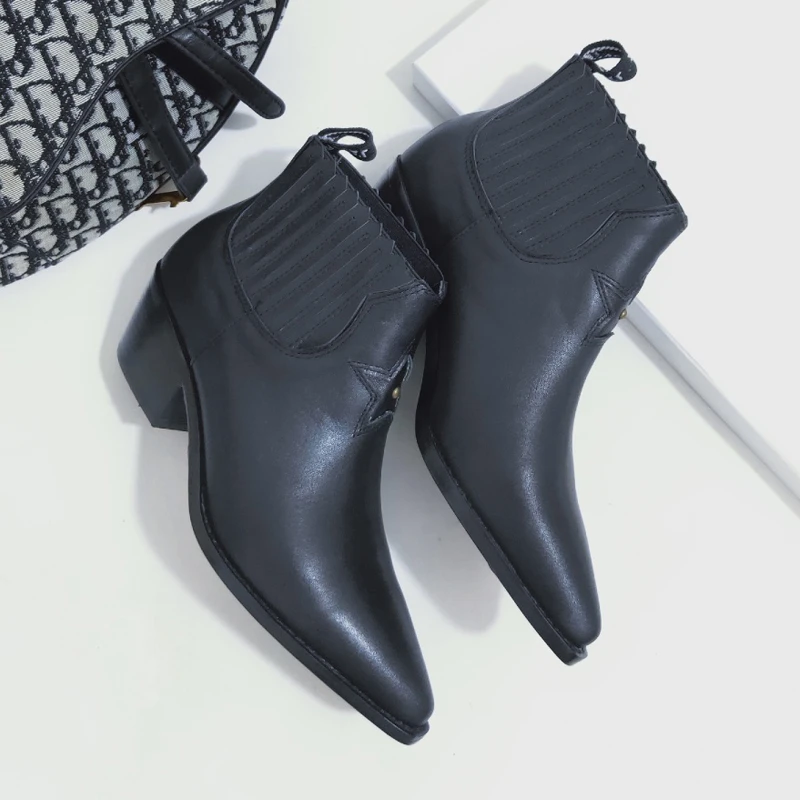 

BOLOLIA Cow Leather Women Ankle Boots Pointed Toe Footwear Cuban High Heels Female Western Boot Fashion Shoes Woman Winter 2020