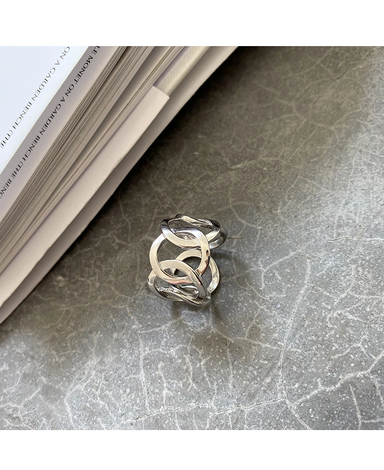 Кольцо из стерлингового серебра S925 пробы, Женское кольцо с простой лестницей, модное кольцо с широким вырезом для лица, набор серебряных украшений