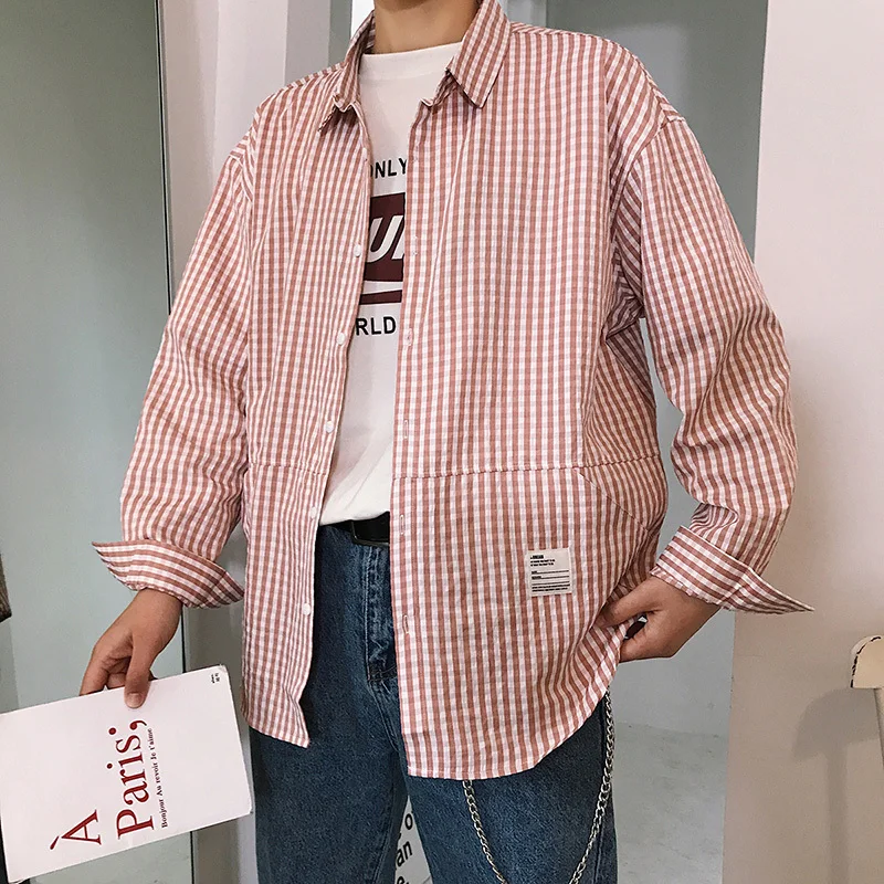 Plaid Shirt Men s Fashion Society Men Shirt Business Casual Shirt Male Streetwear Wild Loose Long 3