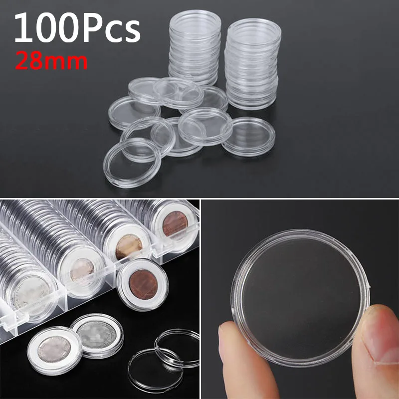 100 шт./компл. 28 мм пластиковые прозрачные монеты капсулы для хранения для сбора монет