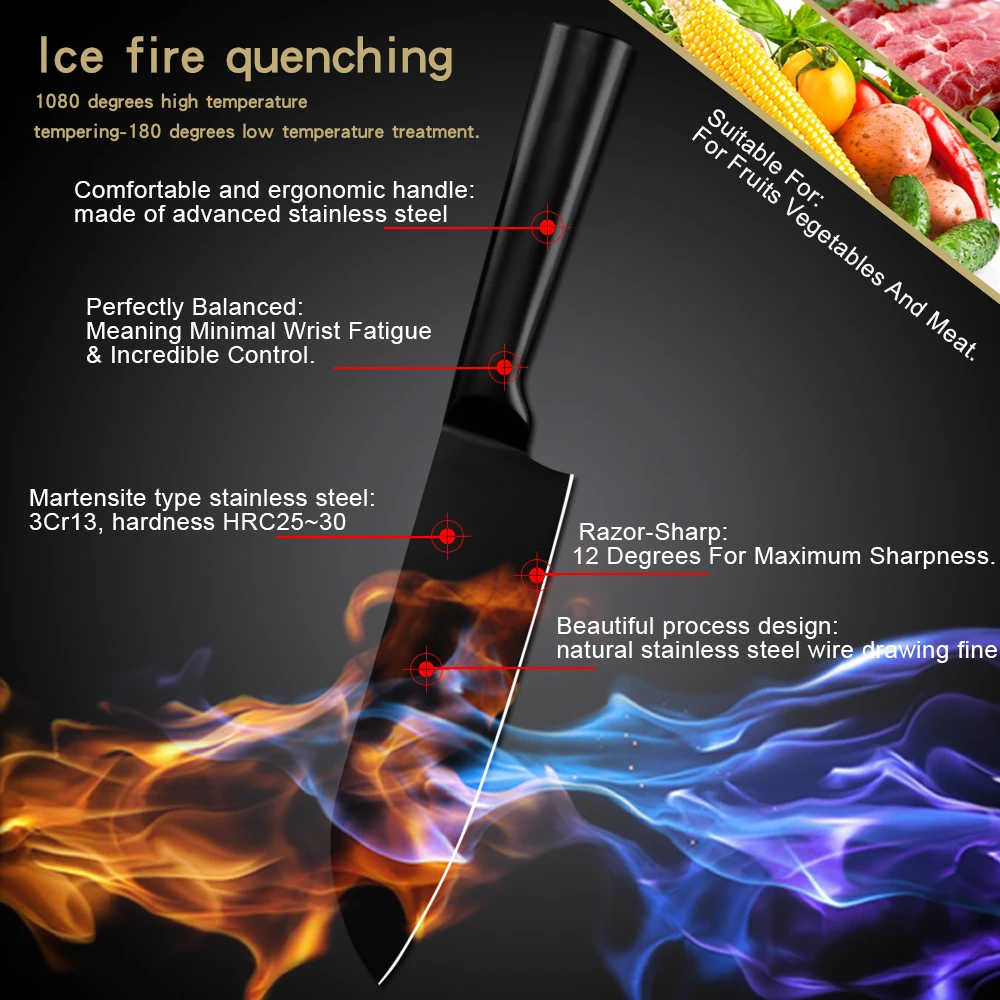 Черный набор кухонных ножей из нержавеющей стали Кливер инструмент измельчитель