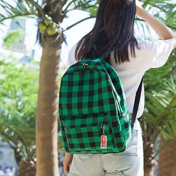 

Female Canvas Backpack Plaid Pattern Large Capacity Ladies Junior High School Student Bag Backpack