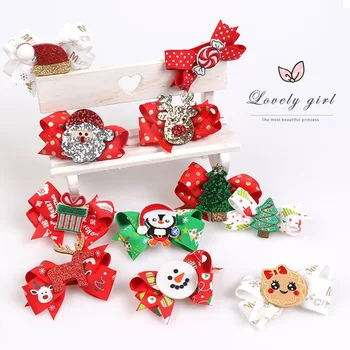 

1 pcs New Party Bows Hair Clip Christmas Print Bowknot Clips For Girls Hair Siwa Bows Hair Accessories Hairpins Clips Gifts Girl