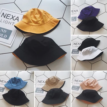 

2020 Summer solid Double sided Bucket Hat Fisherman Hat outdoor travel hat Sun Cap Hats for Men and Women