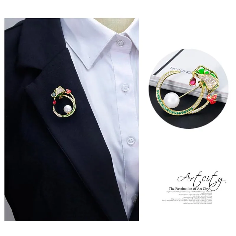 Высококачественный Лотос эмаль шпильки для женщин костюм ювелирное украшение в виде лацкана модная брошь в виде цветка с цирконами свадебный подарок