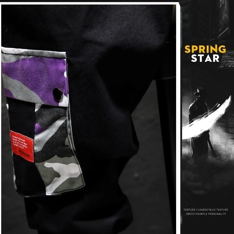 Cena Cargo spodnie kamuflaż mężczyźni Patchwork Hip hop luźne biegaczy z kieszenią w stylu streetwear spodnie do kostek Techwear
