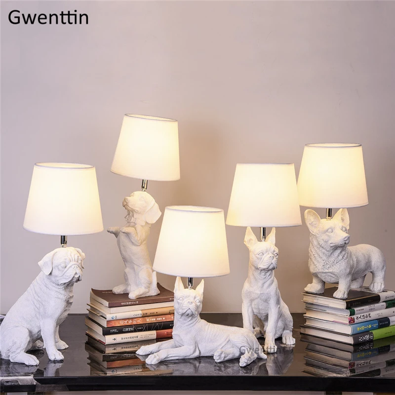 Настольная лампа в скандинавском стиле с изображением щенка, прикроватная лампа для спальни, современная светодиодная лампа в виде животного, настольная подставка для собаки, светильник для домашнего декора E27