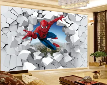 

3d Wallpaper Spiderman Through the Wall Illustration Living Room Bedroom Background Wall Decoration Mural Wall Paper