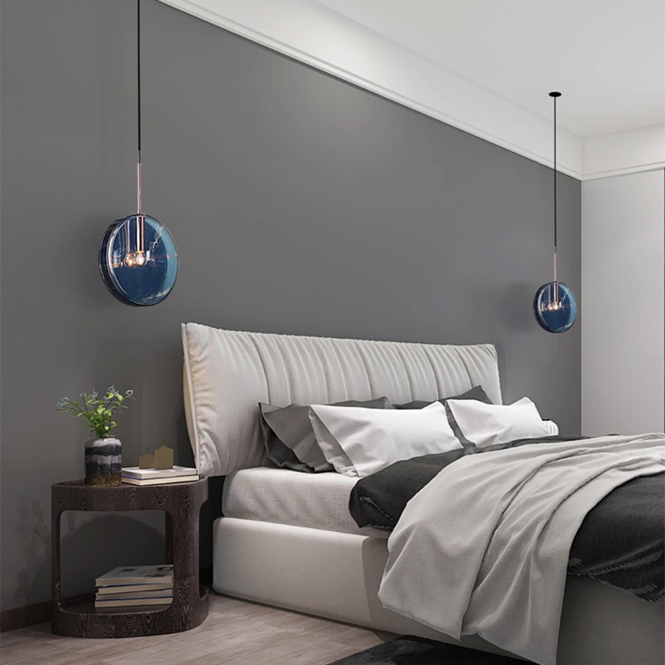 Креативный светодиодный подвесной светильник в скандинавском стиле из голубого стекла, постмодерн, для помещений, гостиной, спальни